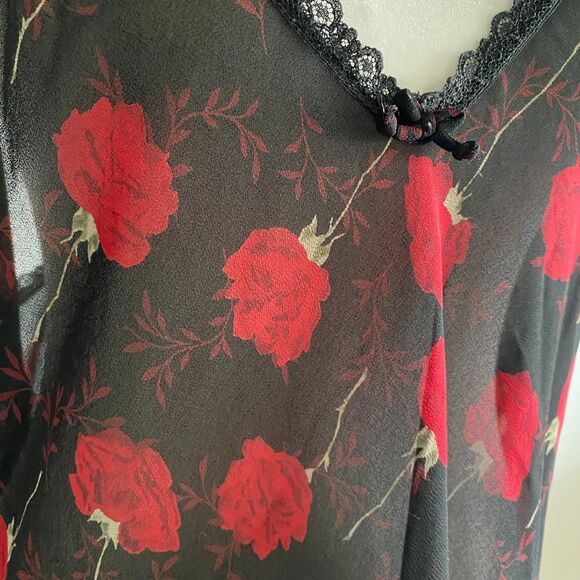 Gilligan & O'Malley Y2K sheer black chemise slip with red flowers, size XL - Picture 8 of 8